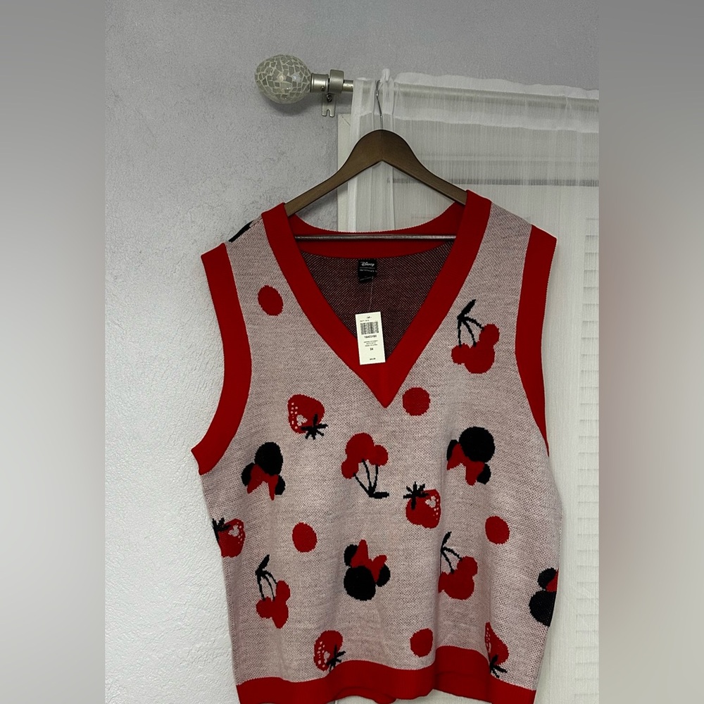 Disney Red and Pink Minnie & Fruits V Neck Sweater Vest, Size 3X NWT